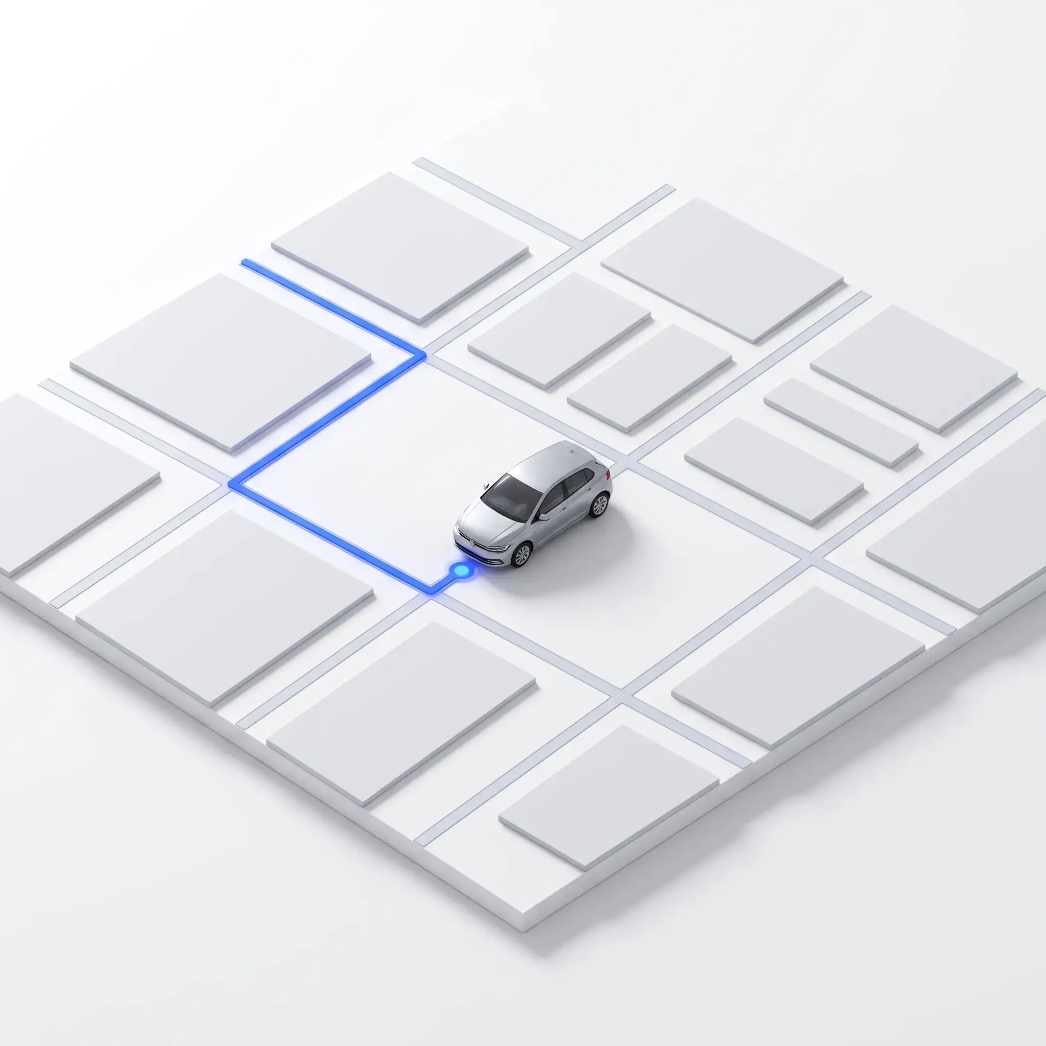Mapa branco com carro marcando a localização