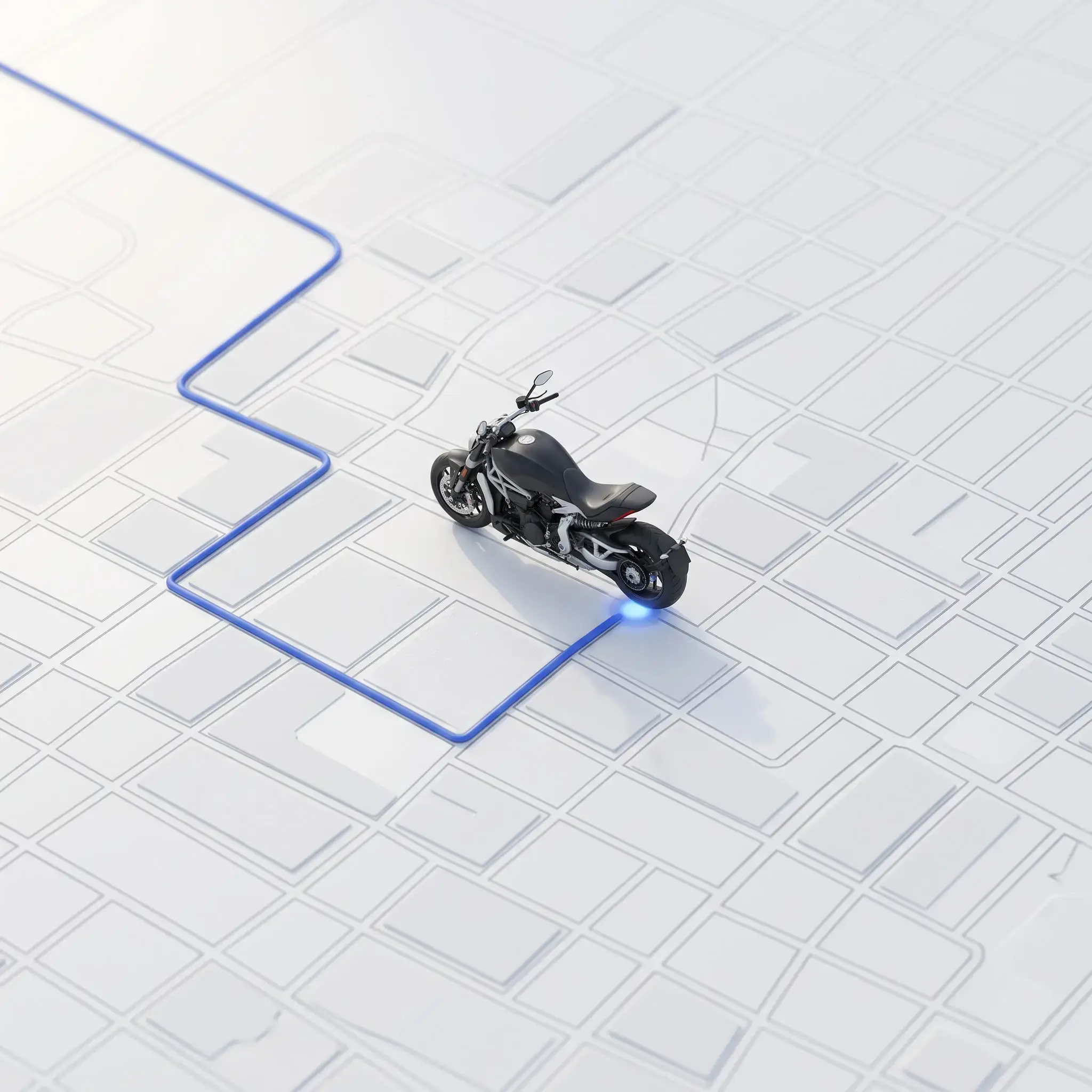 Mapa branco com moto marcando a localização