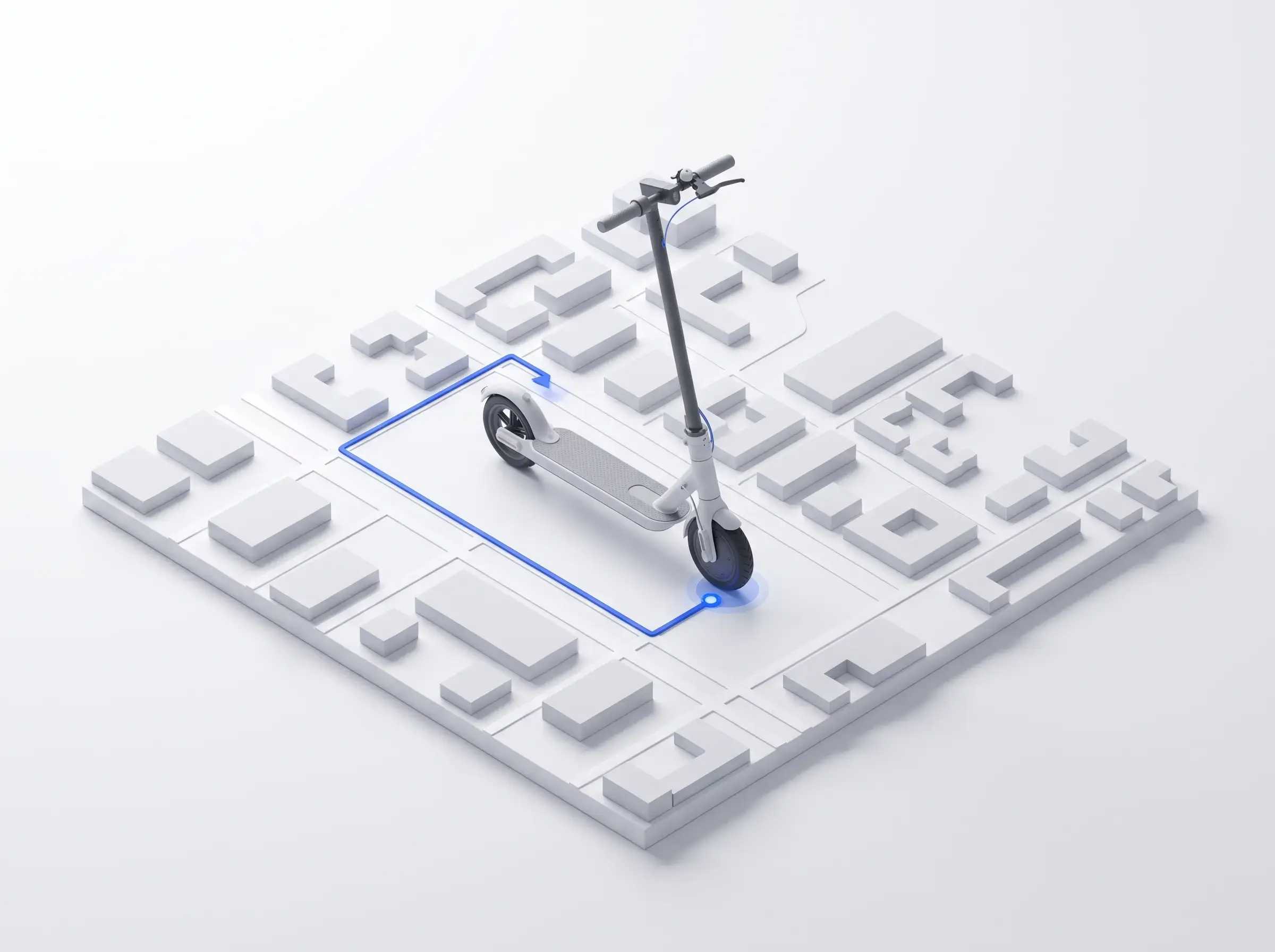 Mapa branco com uma scooter marcando a localização